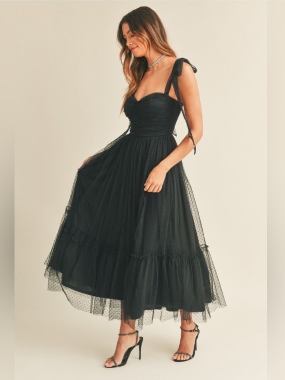 Small Petal & Pup Floret Midi Dress in Black Polka Dot - Picture 3 of 9